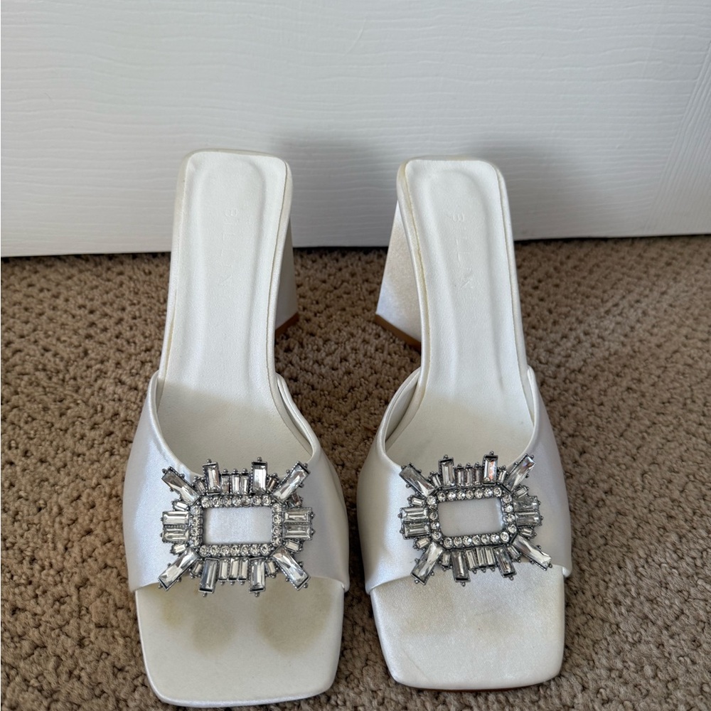 Billini White Heels with Crystal Accents